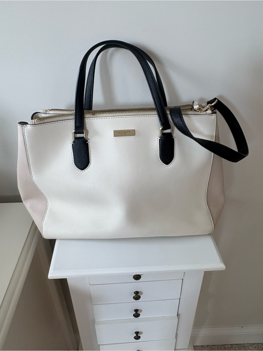 Kate Spade Leather Cream and Black Two-Tone Satchel Handbag